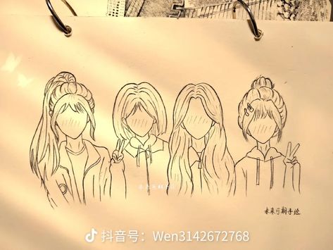 5 Friend Drawing, 4 Friends Sketch, Friends Sketch Drawing Ideas, Best Friends Drawings, Best Friend Drawing Sketches, Friend Drawing, Festival Drawing, School Drawing, Friends Sketch