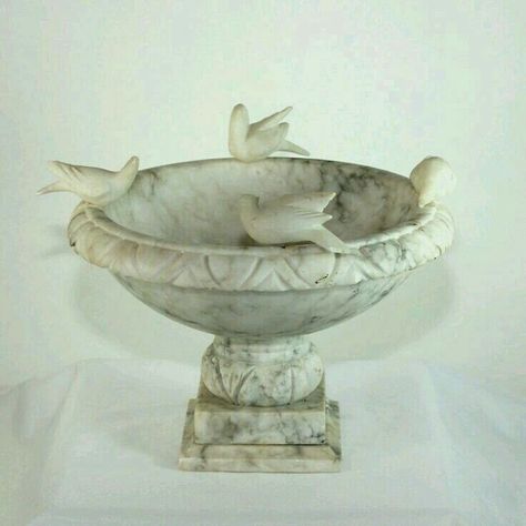 Small Marble Birdbath, I have one but only has 3 birds Childhood Things, Planters For Sale, Forever Young, Vintage Italian, Lawn Garden, White Marble, Punch Bowl, Bird Bath, Decorative Bowls