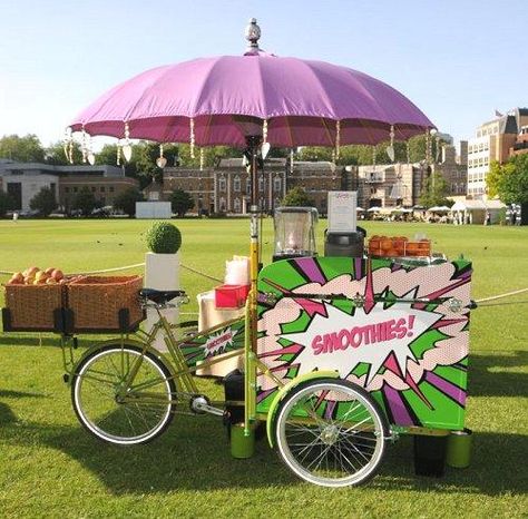 Smoothie Bike, Foodtrucks Ideas, Bike Coffee, Fruit Paradise, Street Food Design, Food Bike, Juice Bar Design, August Rush, Bike Food