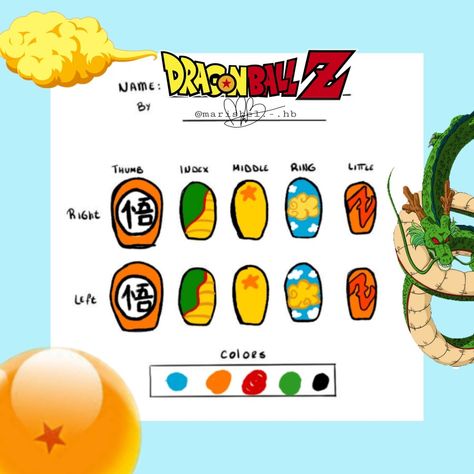 Dragon Ball Nails Art, Goku Nails, Dbz Nails, Dragon Ball Nails, Dragon Ball Z Nails, Ball Nails, Dragon Ball Z, Nail Ideas, Nail Inspo