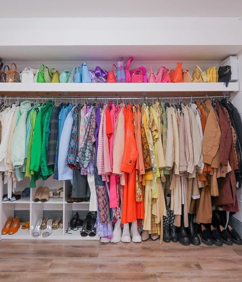 Olivia & Alice on Instagram: “An accurate representation of the inside of our brains having spoken to so many of you guys about our collection today 🌈🌈🥺🥳” Color Coordinated Closet, Closet Organisation, Wardrobe Room, Monochromatic Outfit, Closet Room, Dressing Rooms, Looks Party, Closet Goals, Storage Design