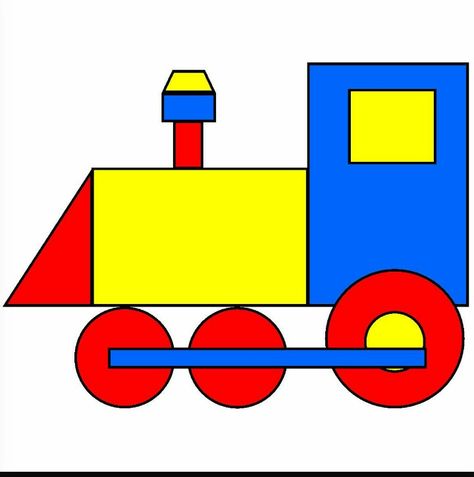 Train with shapes Shapes Pictures For Kids, Drawing Using Shapes, Shapes Clipart, Fun Team Building Activities, Geometric Shapes Drawing, Car Clipart, Transportation Crafts, Art Transportation, Shapes Preschool