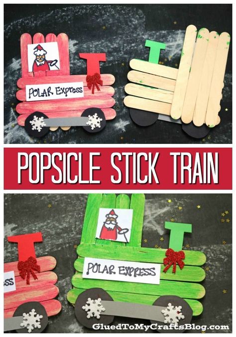 Popsicle Stick Train - Christmas Kid Craft Popsicle Stick Crafts Train, Train Arts And Crafts, Rocky Railway Vbs 2020 Crafts, Popsicle Stick Train, Train Vbs, Rocky Railway Vbs, Train Craft, Christmas Trains, Vacation Bible School Craft