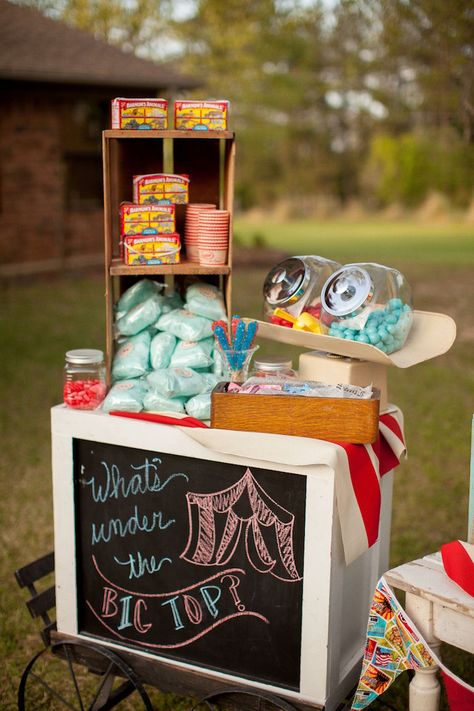 Big top circus concession stand Perfectly proportioned set up from Carnival Themed Gender Reveal Party at Kara's Party Ideas. See what's under the big top at karaspartyideas.com! Reveal Party Food Ideas, Gender Reveal Party Food Ideas, Gender Reveal Ideas For Party, Gender Reveal Food, Sorority Reveal Shirts, Gender Reveal Party Food, Themed Gender Reveal, Under The Big Top, Gender Reveal Party Theme