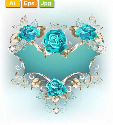 Blue patterned banner with a patterned frame of white gold, decorated with turquoise jewelry roses. Blue tiffany. Fashionable colo Waterslide Tumblers, Turquoise Roses, Roses Vector, Pink Glitter Background, Rose Drawing Tattoo, Roses Blue, Turquoise Rose, Card Images, Golden Pattern