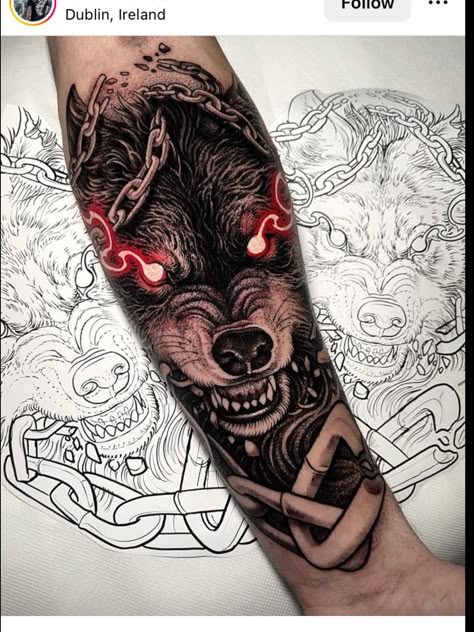 Wolf Half Sleeve Tattoo, Arm Tattoo Viking, Wolf Tattoo Traditional, Wolf Face Tattoo, Half Sleeve Tattoo Ideas, Werewolf Tattoo, Fenrir Tattoo, Pine Tattoo, Viking Tattoo Sleeve