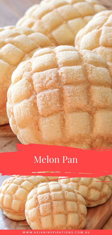 Melon Pan Recipe Japanese Bread, Melon Bun Recipe, Japanese Melon Bread, Japanese Melon Pan, Japanese Bread Buns, Japanese Cloud Bread, Japanese Bakery Recipe, Melon Bread Recipe, Japanese Treats Recipe