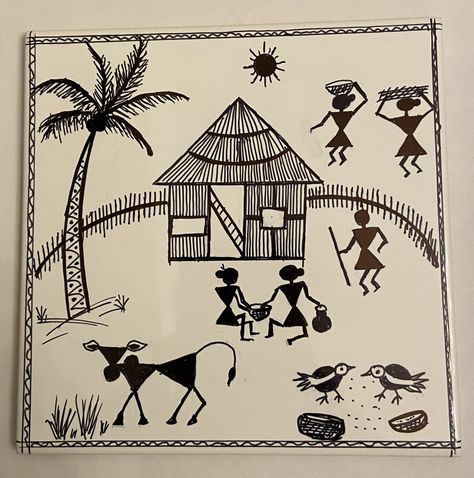 Warli Art Designs, Warli Art For Wall Painting, Warli Art Village Scene, Warli Dance Painting, Warali Canvas Painting, Traditional Warli Painting, Ganesha Art Illustration, Worli Painting, Hand Art Kids