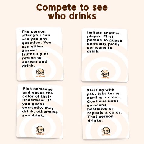 The fun adult drinking card game that will have you and your friends LOL-ing. * Compete, vote and screw your friends over with 100 dynamic cards - no two games are the same. * Super easy to learn and play - perfect for your next party, pregame or nights in. * Great for 2-8 players, ages 21+. * Play with beer, shots, wine, water...whatever, but always drink responsibly! Do Or Drink Game Cards, Do Or Drink Game, Funny Card Games, Do Or Drink, Shot Games, Beer Shots, Drinking Card Game, Drinking Card Games, Funny Party Games