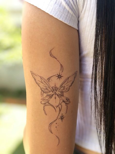 Cosmic Butterfly Tattoo, Simple Earthy Tattoos, Womanhood Tattoo, Trigger Tattoo, Tattoos For Growth And Change, Cancerian Tattoo For Women, Jasmine Tattoo, Earthy Tattoos, Small Girly Tattoos