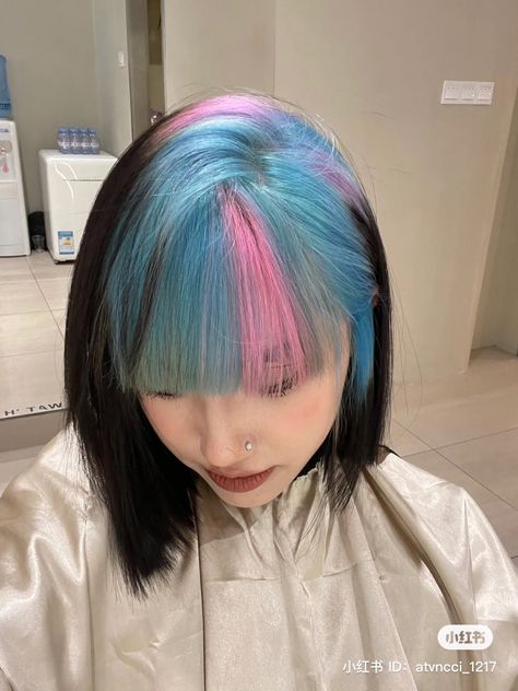 Pink And Blue Short Hair, Blue Short Hair, Short Rainbow Hair, Blue And Pink Hair, Which Hair Colour, Navy Hair, Best Hair Dye, Korean Hair Color, Dyed Hair Inspiration