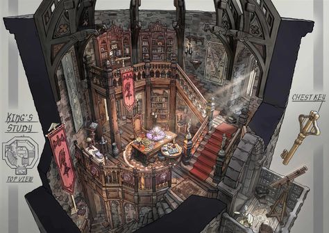 ArtStation - King's Study - Belgariad, Junbeom Park Castle Concept Art Interior, Gothic Castle Interior, The Belgariad, Cluttered Room, Interior Concept Art, Gothic Party, Dnd World Map, Town Ideas, Magic House