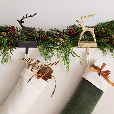 Deer Stocking Holder | West Elm Stocking Holders For Mantle, Clearance Furniture, Stocking Hooks, Stocking Holder, Christmas Stocking Holders, Stocking Hanger, Christmas Mantle, Xmas Stockings, Stocking Holders