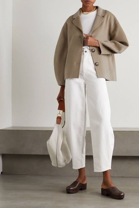 Culotte Outfit, Minimalist Moda, Felt Coat, Halterneck Mini Dress, Loulou Studio, Luxury Women Fashion, 가을 패션, Luxury Brands, White Pants