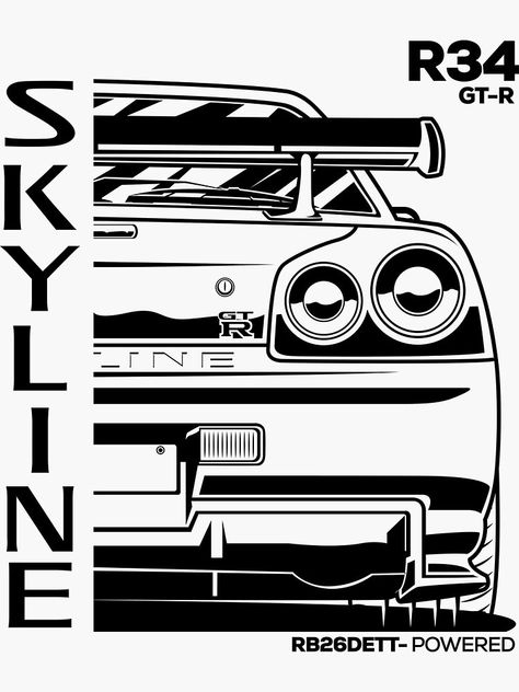 Nissan Skyline Tattoo, Car Drifting Drawing, Gtr Drawing, Car Drawing Easy, Tea Stickers, Skyline Tattoo, Skyline Drawing, Car Logo Design, Simple Interest