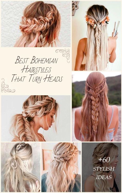 Bohemian Updo Hairstyles, Bohemian Updo, Vetement Hippie Chic, Boho Hairstyles For Long Hair, Homecoming Hairstyle, Boho Braided Hairstyles, Easy Updos For Medium Hair, Boho Updo, Fall Hair Cuts