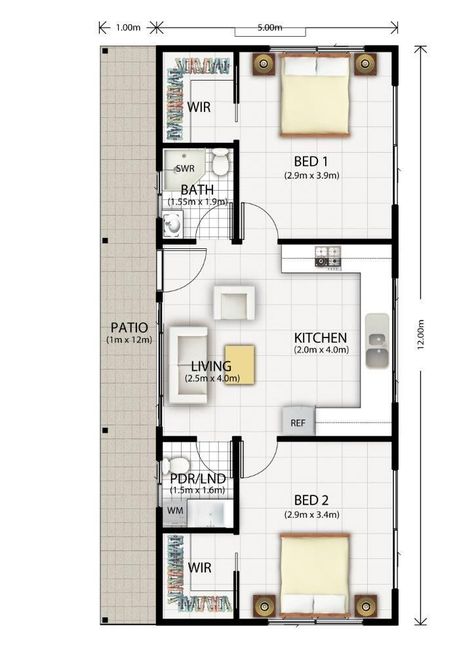 Granny Flat Plans, Flat Plan, Flat Layout, 2 Bedroom House Plans, Bedroom Barndominium, A Small House, Small House Floor Plans, Apartment Floor Plans, Barndominium Floor Plans