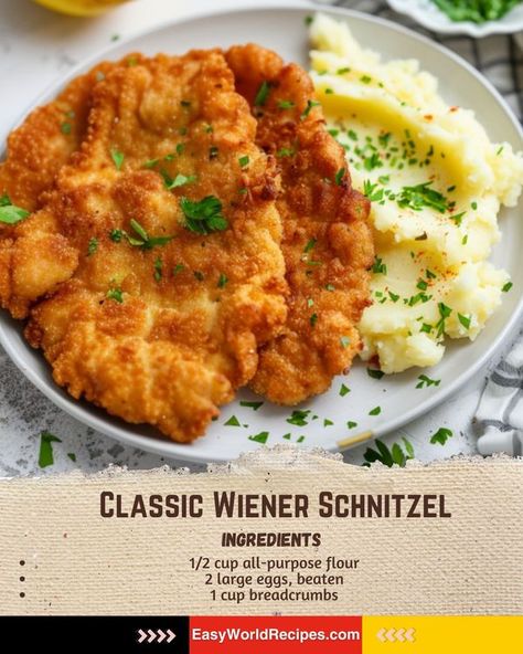 German Feast German Side Dishes, Veal Schnitzel, Easy German Recipes, Schnitzel Recipe, Italian Main Dishes, Schnitzel Recipes, Veal Cutlet, Veal Recipes, Pork Schnitzel