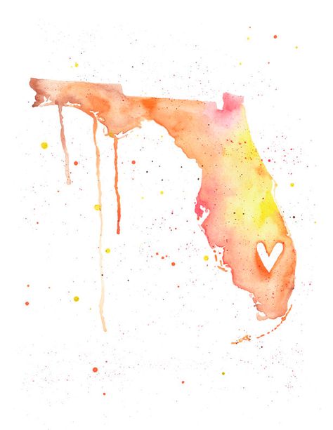 Florida Love. $22.00, via Etsy. I Love Florida, Florida Artwork, Florida Tattoo, Uf Gator, Transracial Adoption, Florida Tattoos, Heart Location, Tattoo Watercolor, Love Watercolor