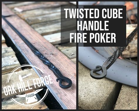 "A Traditional Fire Poker From Chris' Blacksmith Shop Featuring: -A single piece of 5/8th inch square stock metal is hand-forged into a sturdy, hefty, well balanced, all-around functional fireplace tool. -\"Rubik's Cube Twist\" handle confirms everyone's suspicions: although you mean business, you wanna look good doing it. -Scroll finish at top keeps your hand in place and allows for easy hanging.  -Forge-welded tip features an extended-length jagged hook/log barb and poker to push, pull, and mo Diy Forge, Fire Poker, Fire Pit Tools, Black Smithing, Heavy Duty Shelf Brackets, Fire Pokers, Wood Fire Pit, Texture Metal, Blacksmith Shop