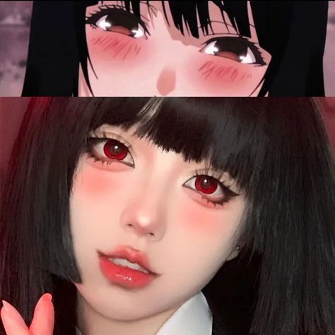 Red Contact Lenses, Red Contacts Lenses, Teknik Makeup, Nurse Cat, Red Contacts, Anime Eye Makeup, Anime Makeup, Short Hair Wigs, Contact Lens