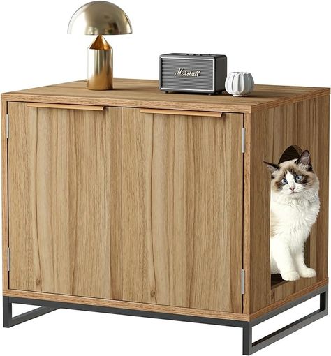 Amazon.com: FerniTry Small Cat Litter Box Enclosure Furniture, Hidden Cat Litter Box Furniture, Kitty Litter Box Cabinet Cat Washroom Indoor Cat House as Side Table Walnut Color : Pet Supplies Litter Box Cabinet, Cat Liter, Hidden Cat Litter, Indoor Cat House, Ikea Cat, Hiding Cat Litter Box, Hidden Litter Boxes, Cat Houses Indoor, Cat Litter Box Enclosure