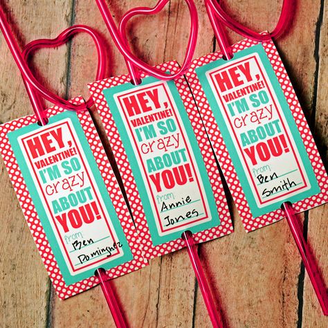 Free Printable Crazy Straw Valentines | Two sizes for big kids & little kids | Instant Downloads Crazy Straw Valentine Printable, Crazy Straw Valentine, Straw Valentine, Crazy Straws, Class Valentines, Happy Hearts Day, Valentine's Day Printables, Valentine Projects, Valentines Printables Free