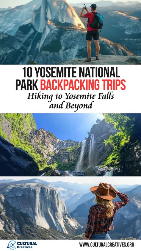 An inspiring collage of scenic views showcasing the breathtaking landscapes of Yosemite National Park, perfect for exploring 10 Yosemite National Park backpacking trips including Yosemite Falls and iconic vistas. Yosemite Half Dome, Yosemite Lodging, Yosemite Hikes, Half Dome Yosemite, Yosemite Trip, Tuolumne Meadows, National Parks America, Backpacking Trips, California Hikes