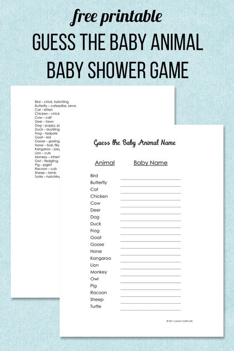 Free Baby Shower Printables. Baby Shower Bingo, the Price is Right, and Guess the Baby Animal Name game with answers. Free to print and use. Baby Shower Games Free Printables, Baby Animal Name Game, Diy Baby Shower Games, Animal Matching Game, Baby Animal Names, Animal Baby Shower Games, Free Printable Baby Shower Games, Free Baby Shower Games, Animal Name