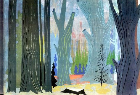 "Paul Bunyan" (1958) background painting by Walt Peregoy. Click to enlarge. Walt Peregoy, Eyvind Earle, Life Drawing Classes, Paul Bunyan, Bg Design, Hanna Barbera, Animation Background, Visual Development, Character Development