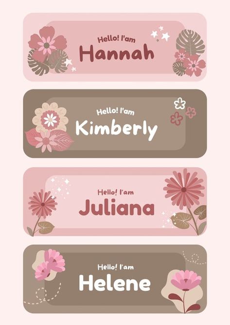 Name Label - Free & Premium Templates - Canva Name Tags Aesthetic Printable, Books Labels Printable, Sticker Name Template, Pink Name Tag Template, Name Tag Printable Template, Nametag Aesthetic Design For School, Printable Name Tags For School Aesthetic, Name Tag Aesthetic Vintage, Printable Notebook Label