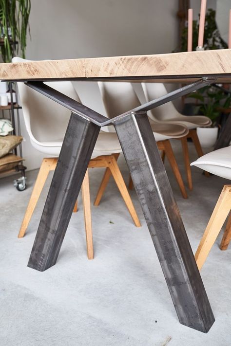 Table Legs Meja Industrial, Steel Frame Furniture, Iron Furniture Design, Steel Table Base, Welded Furniture, Wood Table Design, Steel Table Legs, Industrial Design Furniture, Metal Furniture Design