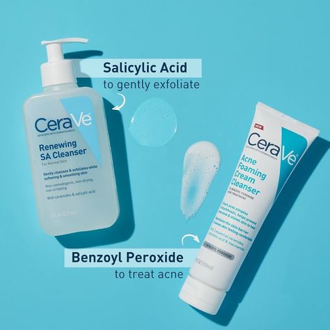 Hyram Approved Skincare, Cerave Renewing Sa Cleanser, Acne Foaming Cream Cleanser, Skincare For Clear Skin, Cerave Moisturizer, Affordable Skincare Products, Cerave Skincare, Skin Journey, Salicylic Acid Cleanser