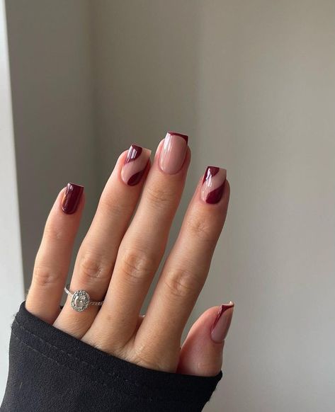 Short Red Nails, Burgundy Nail Designs, Wine Nails, Nude Nail, Nude Nail Designs, Subtle Nails, Smink Inspiration, Her Nails, Casual Nails