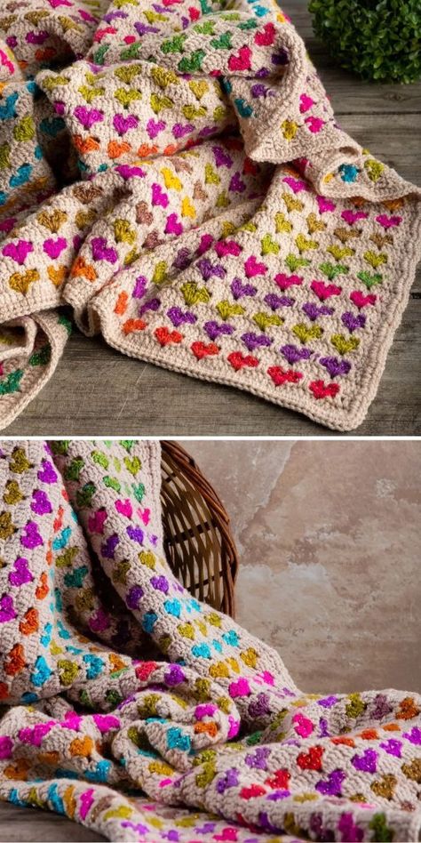 Hearts and Stripes Baby Blankets - Free Crochet Patterns Granny Square And Stripe Blanket, Birthstone Crochet Blanket, Crochet Blanket Multiple Colors, Crochet Mexican Blanket, Tie Dye Crochet Blanket, Crib Blanket Crochet Pattern, Crochet Art Pattern, Cool Crochet Blanket Patterns, Crochet Heart Blanket Free Pattern