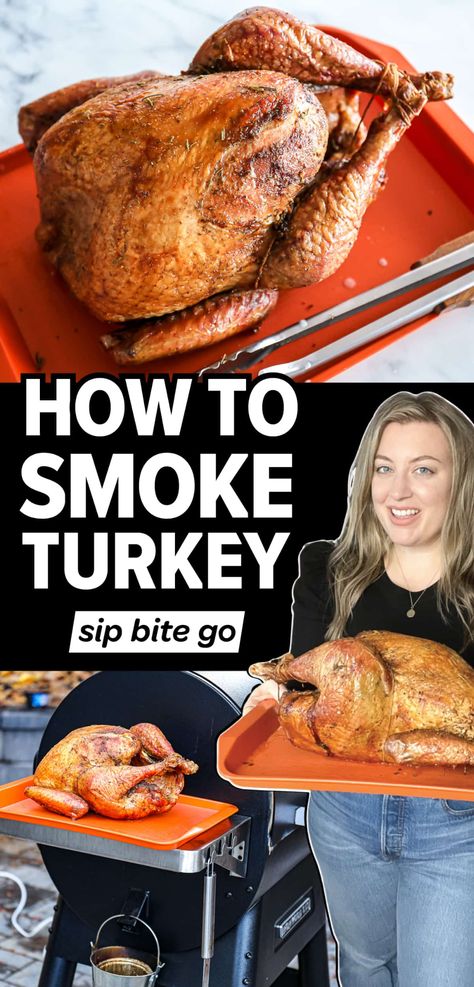 Smoked Turkey Recipe on Traeger Pellet Grill Traeger Smoked Turkey, Smoked Whole Turkey, Grilled Turkey Recipes, Pellet Smoker Recipes, Smoker Ideas, Traeger Smoker, Traeger Grill Recipes, Turkey Brine Recipes, Smoked Turkey Recipes