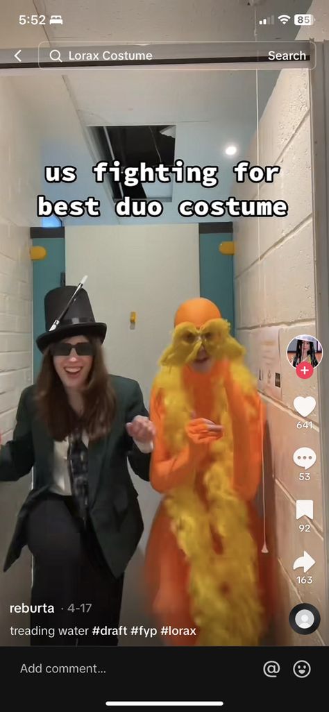 The Lorax And Oncler Costume, Lorax Costume Women, Lorax And Onceler Costume, Oncler Costume, Lorax Halloween, Best Duo Costumes, 2 Person Costumes, Duos Costume, Pep Rally Themes