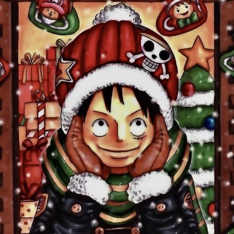 One Piece Pfp Christmas, Luffy Christmas Icon, One Piece Halloween Pfp, Luffy Christmas Pfp, Thanksgiving Anime Pfp, Christmas Pfp Cartoon, Christmas Luffy, One Piece Christmas Pfp, Christmas Anime Pfp Aesthetic