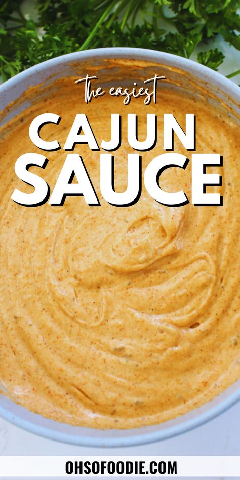 Text reads Cajun Sauce Recipe Cajun Sauce For Pasta, Cajun Sauce Recipe, Cajun Mayo, Cajun Dipping Sauce, Cajun Pasta Sauce, Creamy Cajun Sauce, Cajun Cream Sauce, Sandwiches Chicken, Vegan Cajun