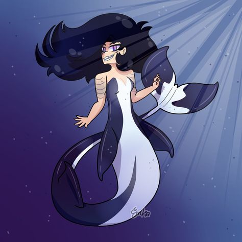 Orca Mermaid Design by me, EmeraldKiara (check me out on Instagram 💕) #instagram #firealpaca #draw #drawing #art #artist #character #characterdesign #orca #mermaid #mermaidart #mermaiddrawing #pinterest #photo #blackhair #ocean #sea #water #bubbles #swim #dark #girldrawing #killerwhale #fin #tail Orca Mermaid Art, Orca Oc, Orca Mermaid, Mermaid Poses, God Oc, Drawing Mermaid, Super Drawing, Creature Reference, Doodle Animation