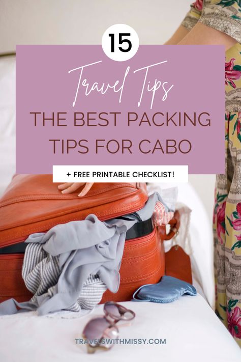 Packing for a vacation can sometimes be stressful. This is the only essential Cabo packing list you will need for your vacation to Mexico. Includes a free printable checklist! Cabo Packing List Mexico, Vacation To Mexico, Mexico Packing List, Italy Travel Outfit, Mexico Itinerary, Usa Bucket List, Mexico Travel Guides, Travel Mexico, Central America Travel