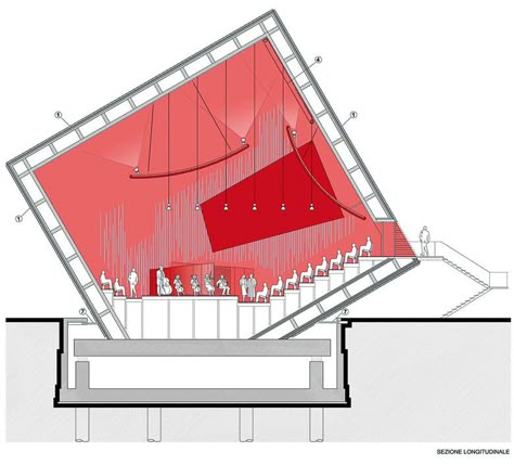 arch2o-8701-collins-avenue-renzo-piano-building-workshop-kobi-karp-architecture-interior-design-16 Auditorium Architecture, Auditorium Design, Theater Architecture, Renzo Piano, Architectural Section, Theatre Design, Architectural Drawing, Diagram Architecture, Architecture Presentation