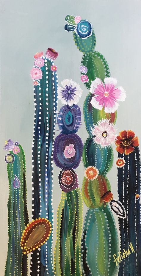 The Colorful Cactus by Felisha Hoover. $75 /Shipping available Colorful Cactus, Cactus Painting, Cactus Art, Simple Acrylic Paintings, Art Et Illustration, Art And Illustration, Painting Art Projects, In The Desert, Kids Prints