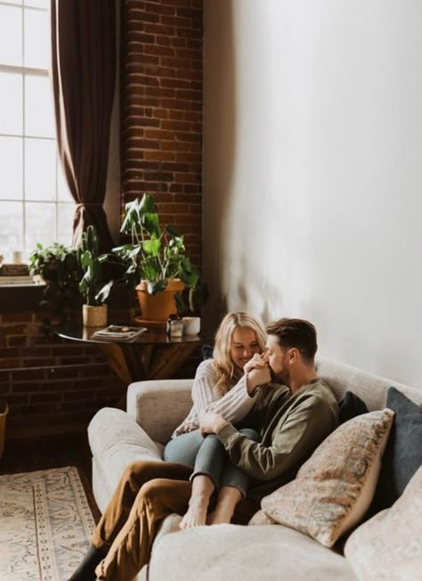 Germantown Nashville, Indoor Engagement Photos, Aesthetic Design Ideas, Lifestyle Photography Couples, Boho Loft, Home Engagement, Home Photo Shoots, Home Photoshoot, Engagement Pictures Poses