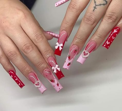 Pop Art Nails, Valentine Nails, Nails Design With Rhinestones, Girly Acrylic Nails, Blush Nails, Glow Nails, Classy Acrylic Nails, Long Acrylic Nails Coffin, Long Square Acrylic Nails