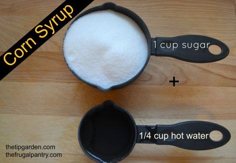 Homemade Corn Syrup - for when you need just a little bit for a recipe and don't want to buy a whole jar of that yucky stuff Homemade Corn Syrup, Corn Syrup Substitute, Frugal Pantry, Recipes For Diabetics, Diy Foods, Diy Mixes, Recipes Lunch, Tandoori Masala, Homemade Syrup