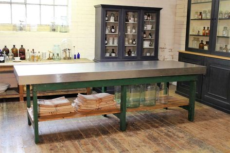 Large Old Bakers Kitchen Island/Workbench Vintage Salvage Industrial Bar Island Workbench, Workbench Kitchen Island, Workbench Kitchen, Potting Bench Ideas, Table Island, Bakers Table, Bakers Kitchen, Orchard House, Large Kitchen Island