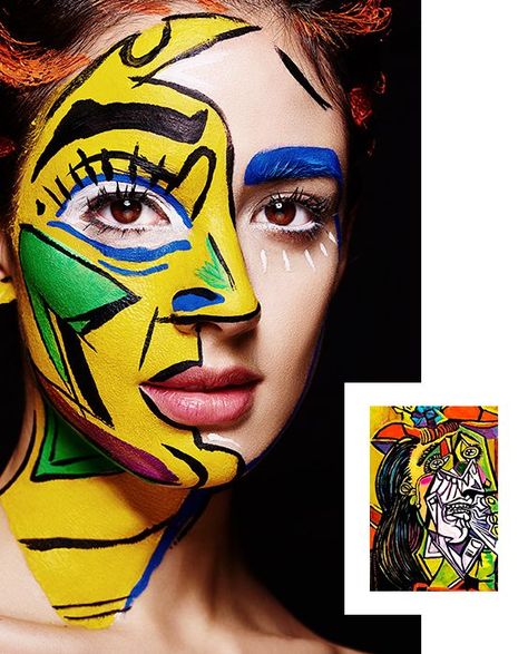 Picasso Makeup Faces, Picasso Face Painting, Picasso Costume, Picasso Makeup, Skin Paint, Creepy Halloween Makeup, Halloween Makeup Diy, Makeup Portfolio, Fine Art Portrait Photography