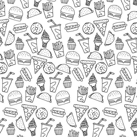 Fast Food Doodles, Mini Drawings Doodles, Doodles Food, Wrap Burger, Tattoo Food, Calendar Doodles, Pizza Branding, Food Doodles, Doodles Art