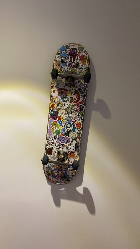 Skateboard full of stickers diagonal Skateboard With Stickers Aesthetic, Stickers On Skateboard, Stickers For Skateboards, Skateboard With Stickers, Skateboard Stickers Aesthetic, Decorating Skateboards, Anime Skateboard, Y2k Skateboard, Skateboard Images